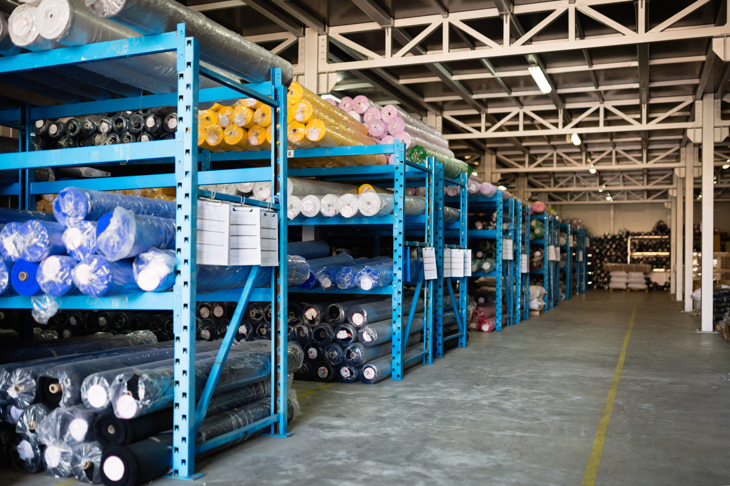 Textile warehouse storing materials