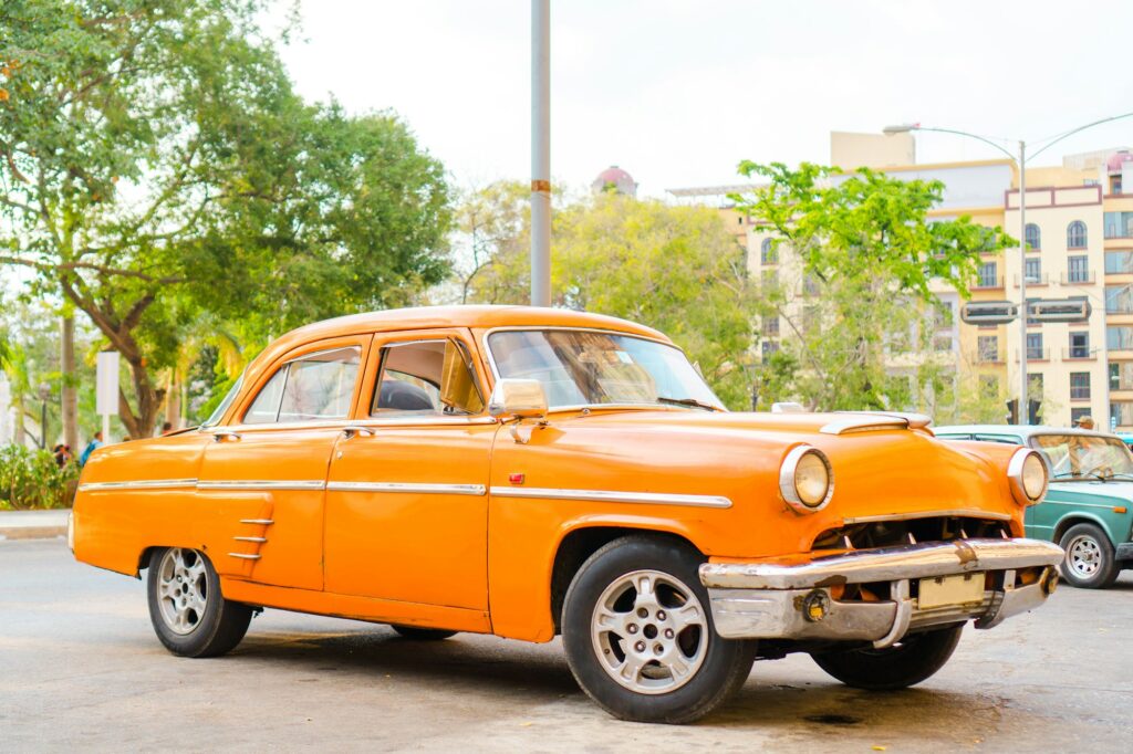 HAVANA, CUBA - APRIL 14, 2017: Closeup of classic vintage car in Old Havana, Cuba. The most popular